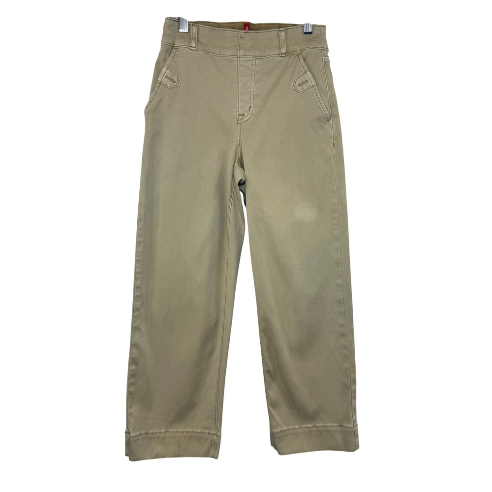 SPANX Petite Wide Leg Cropped Twill Pants Khaki Tan XS Shaping High Rise Neutral